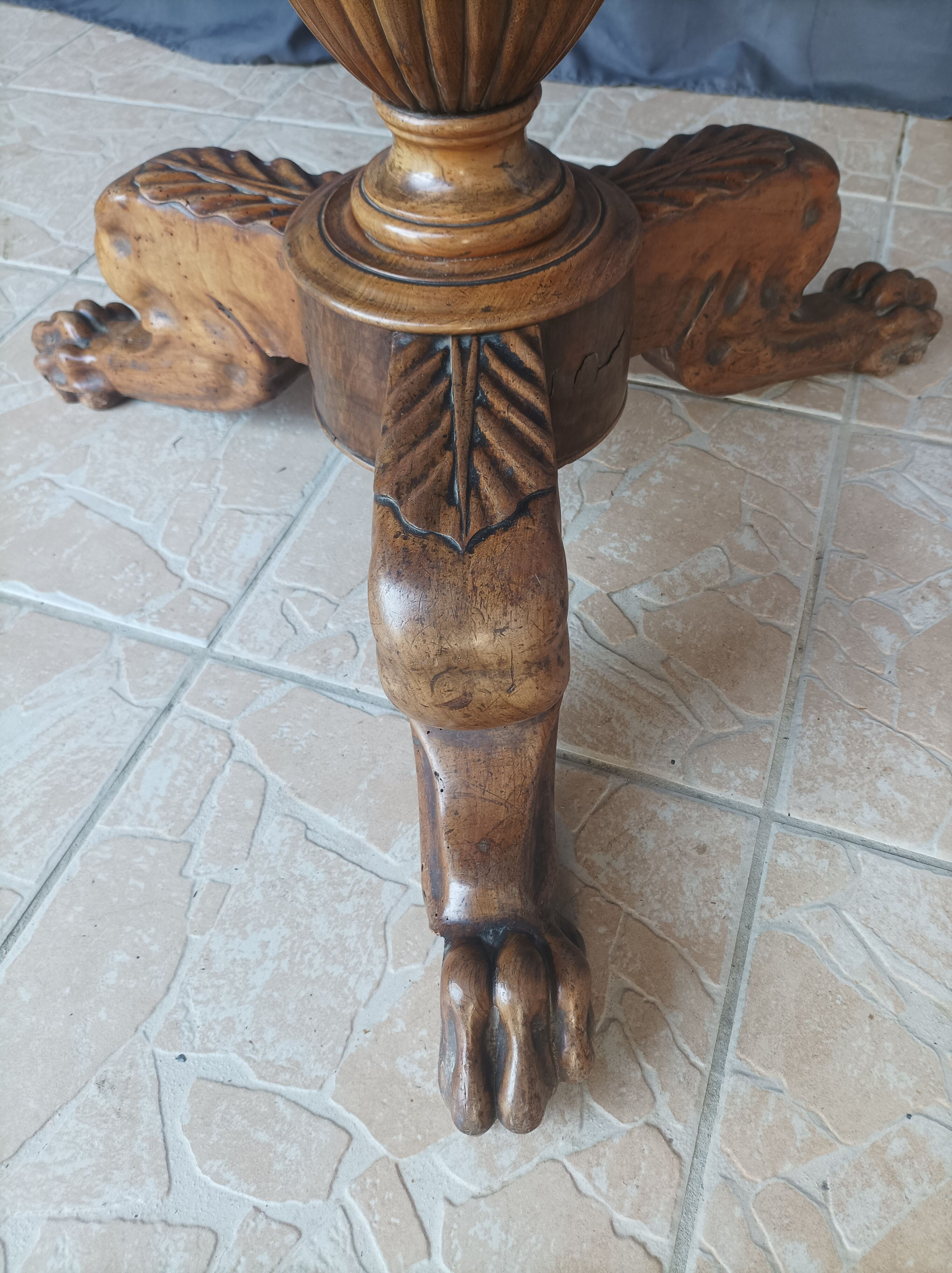 Walnut tripod pedestal table