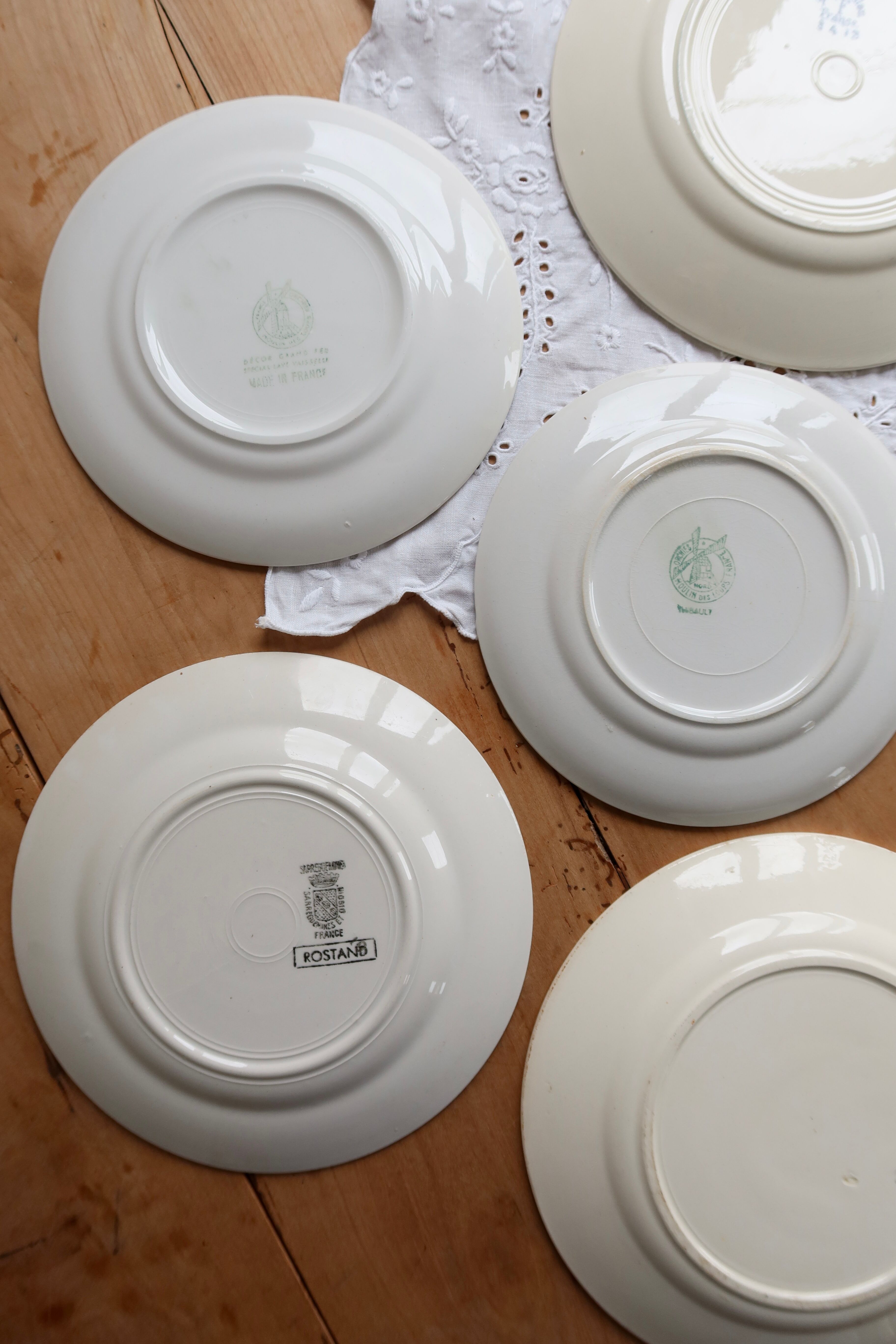 6 vintage mismatched blue and white earthenware dessert plates