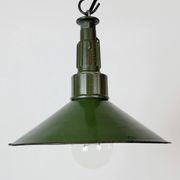 Industrial Green Enamel Military Pendant Lamp with Cast Aluminium Top, 1960