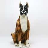Life-size boxer dog statue in majolica, glazed ceramic, Italy, 1970s.