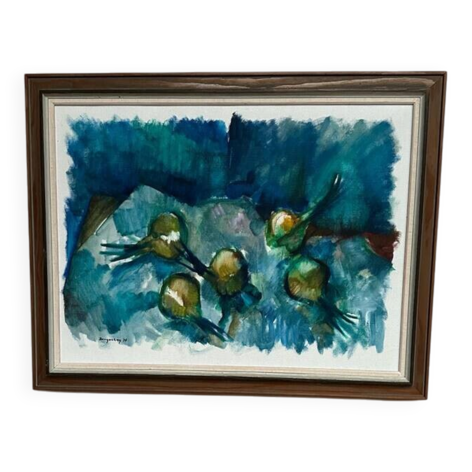 Original Swedish Oil on Canvas – "Abstract Composition" by Bergengren – Signed – Dated 1970 – Framed – 69 × 54 cm (27.2" × 21.3")