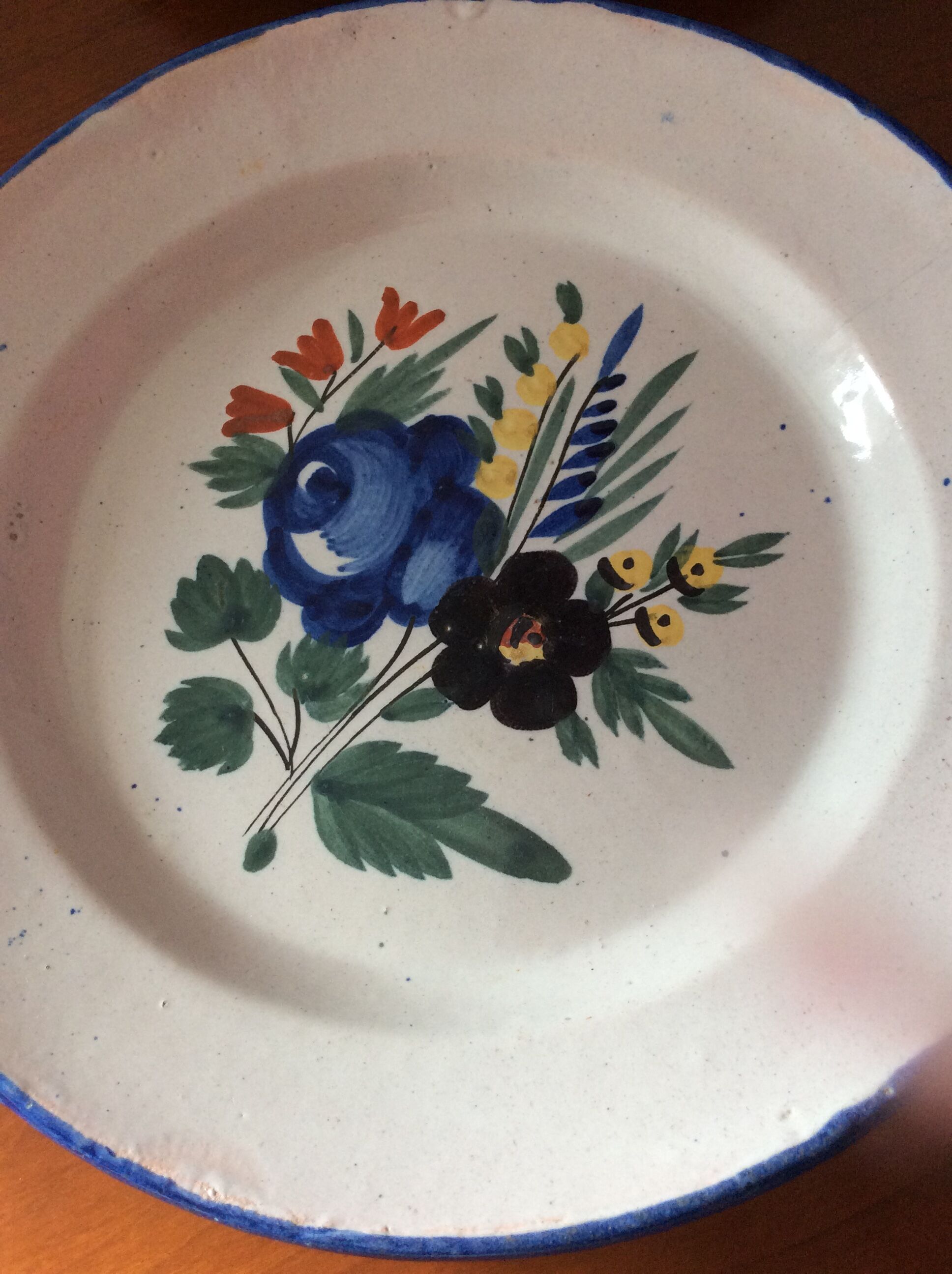 Set of 2 old painted terracotta plates enamelled