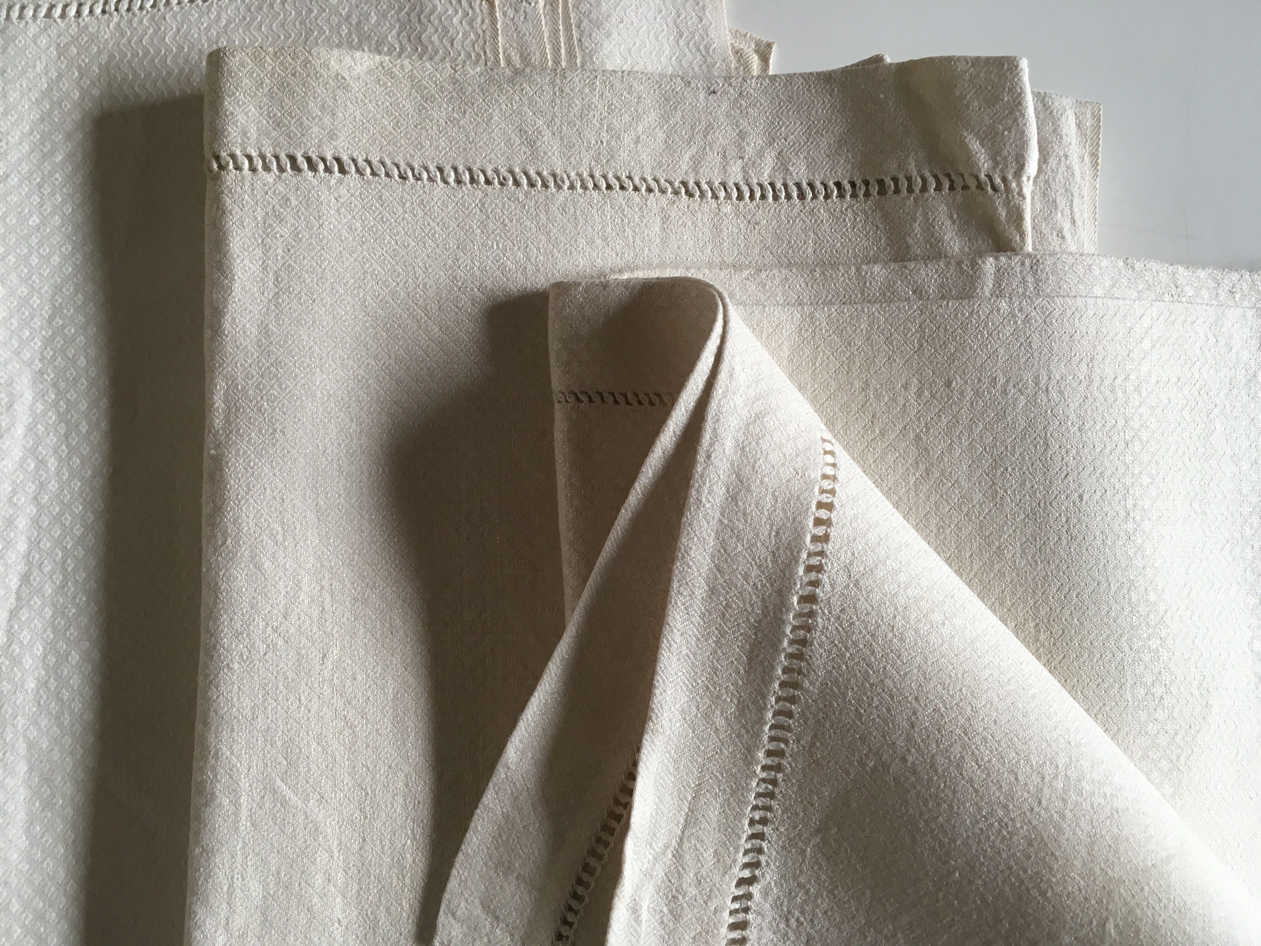 Set 3 towels linen honeycomb Damascus old