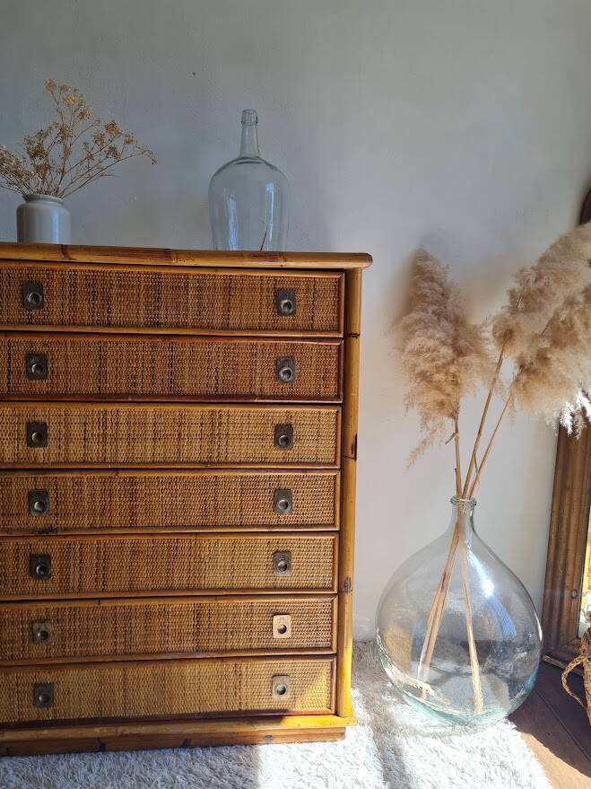 Rattan chest of drawers circa 1970, Dal Vera