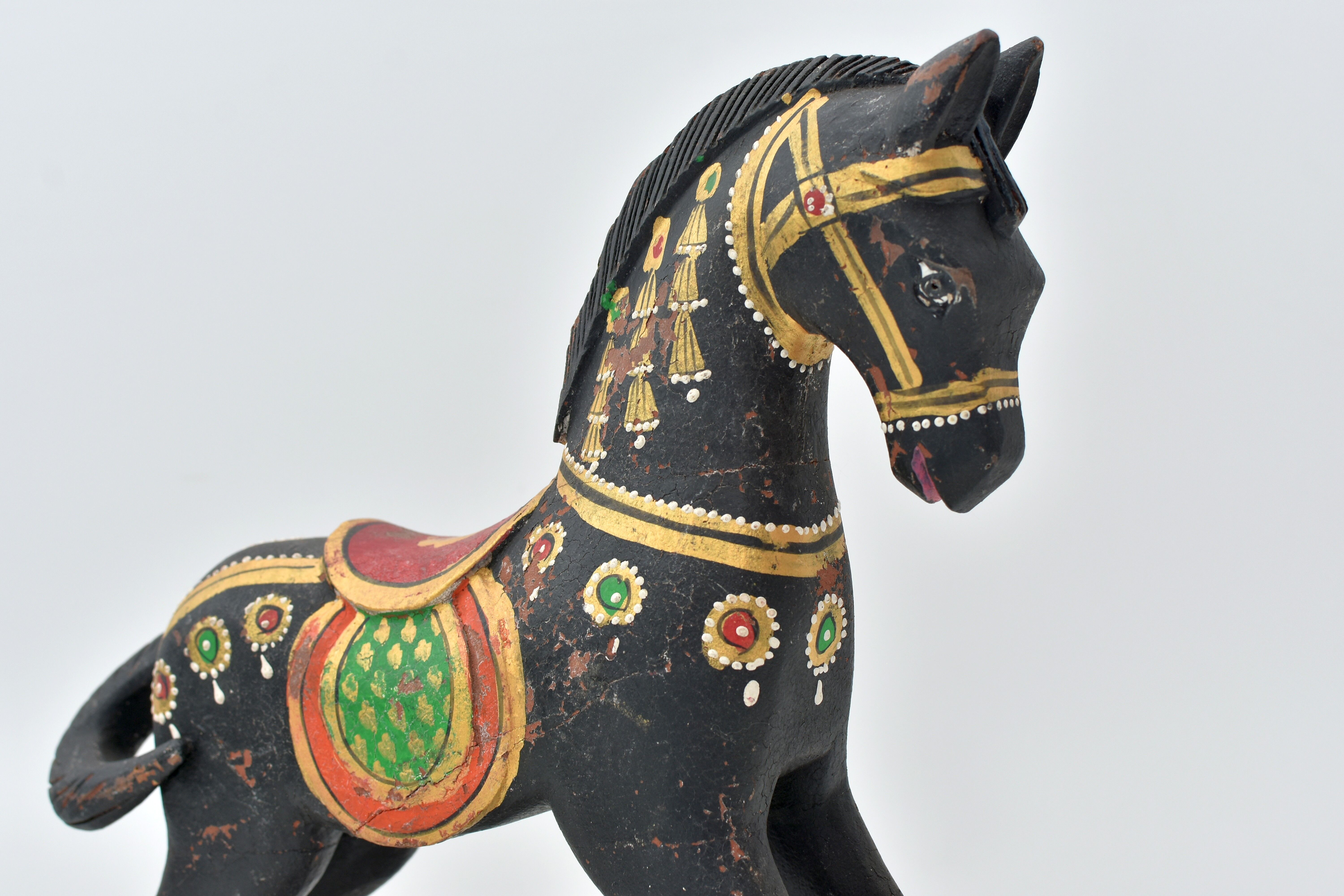 Black horse rocking wood painted old finish