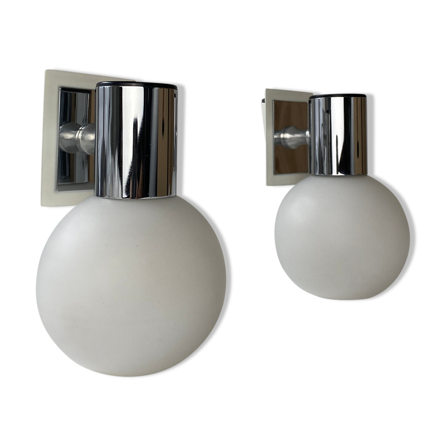 Pair of vintage opaline round wall lamps