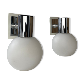 Pair of vintage opaline round wall lamps