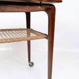 Serving Trolley Made In Rosewood With Wicker Shelf By Johannes Andersen For CFC Silkeborg From 1950s