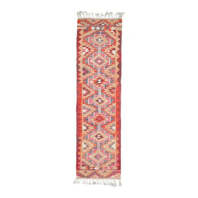 1970s Vintage Turkish Hand-Knotted Wool Cotton Pink Runner Rug 92x343