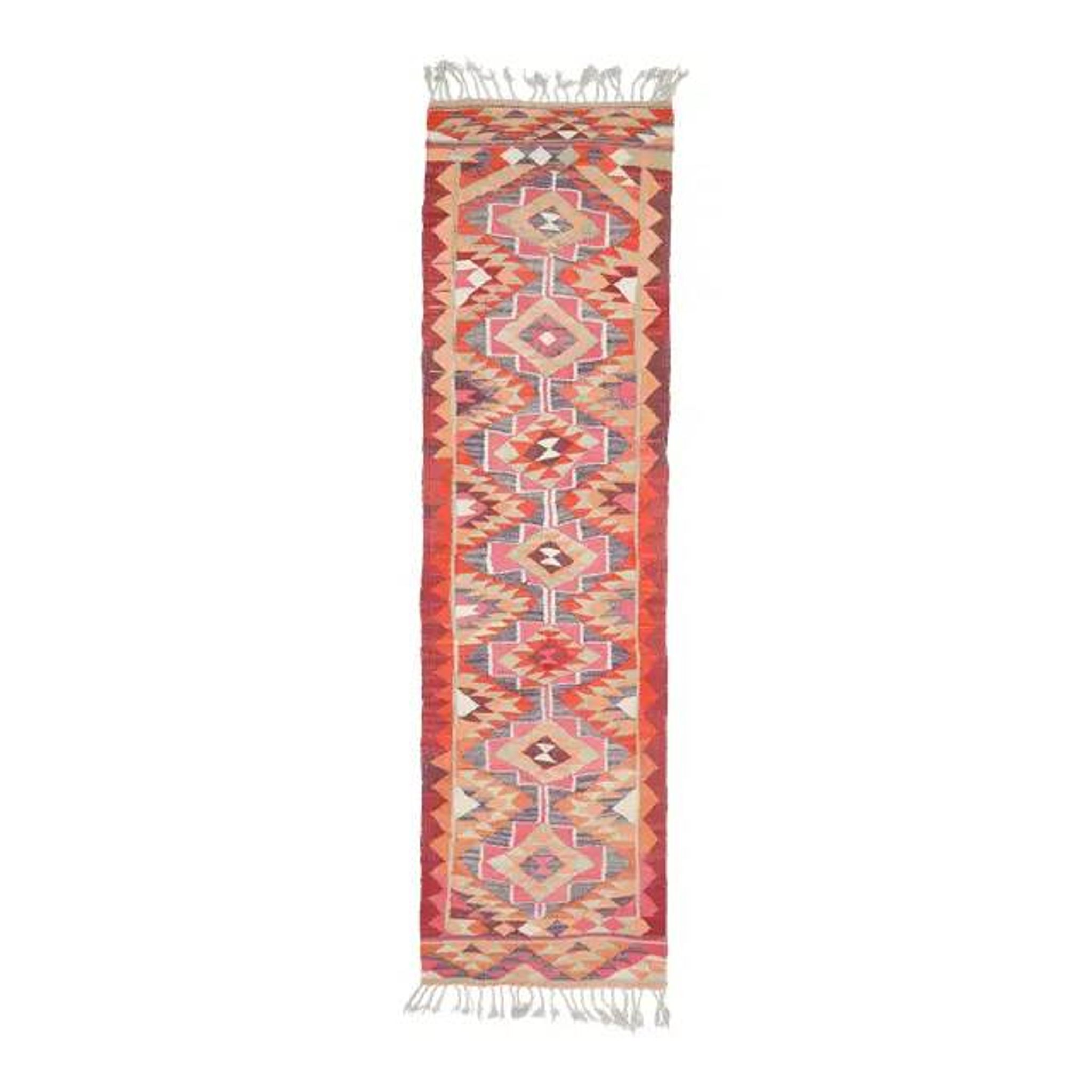 1970s Vintage Turkish Hand-Knotted Wool Cotton Pink Runner Rug 92x343