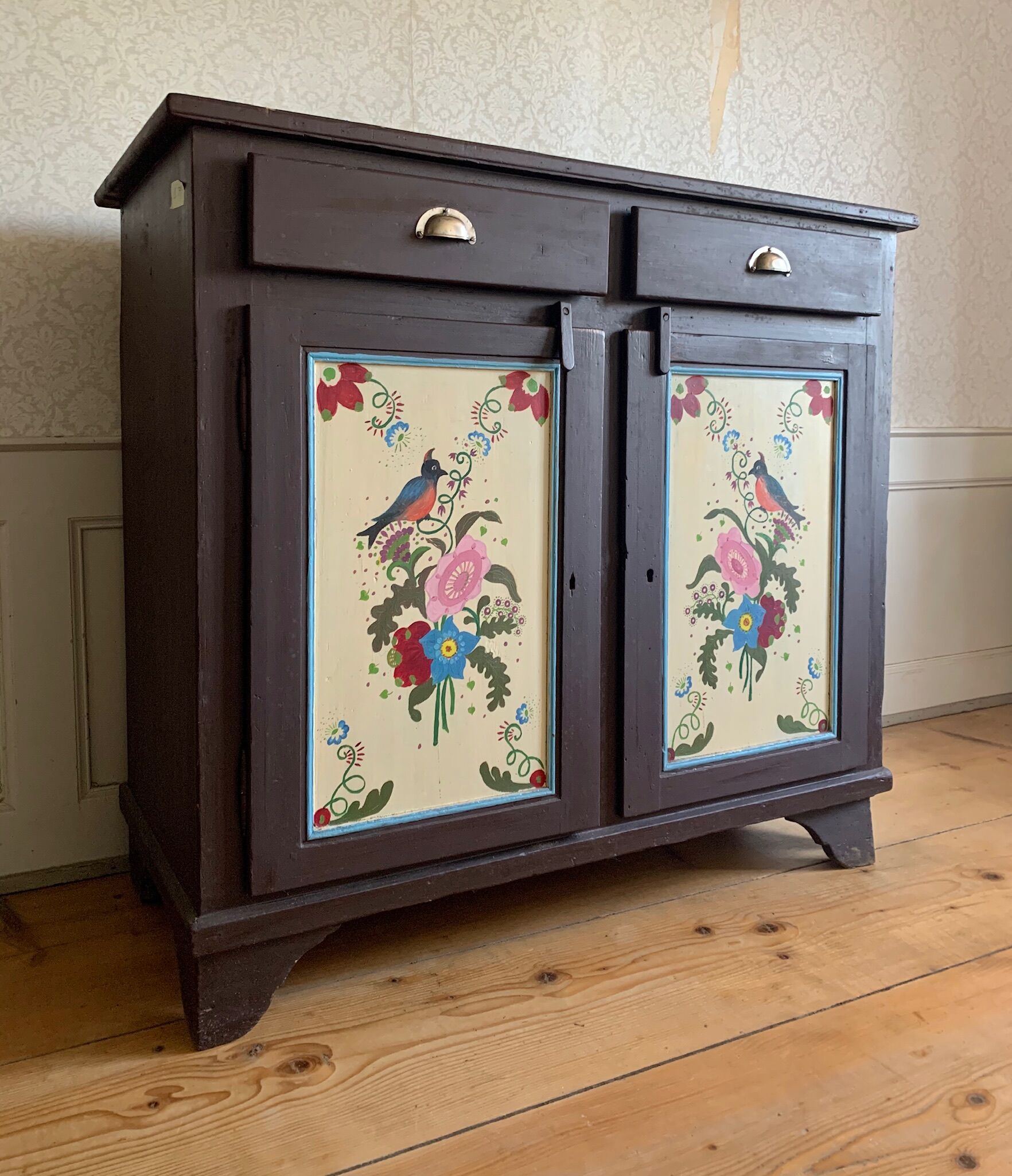 Old Farmers Cabinet painted with floral motives