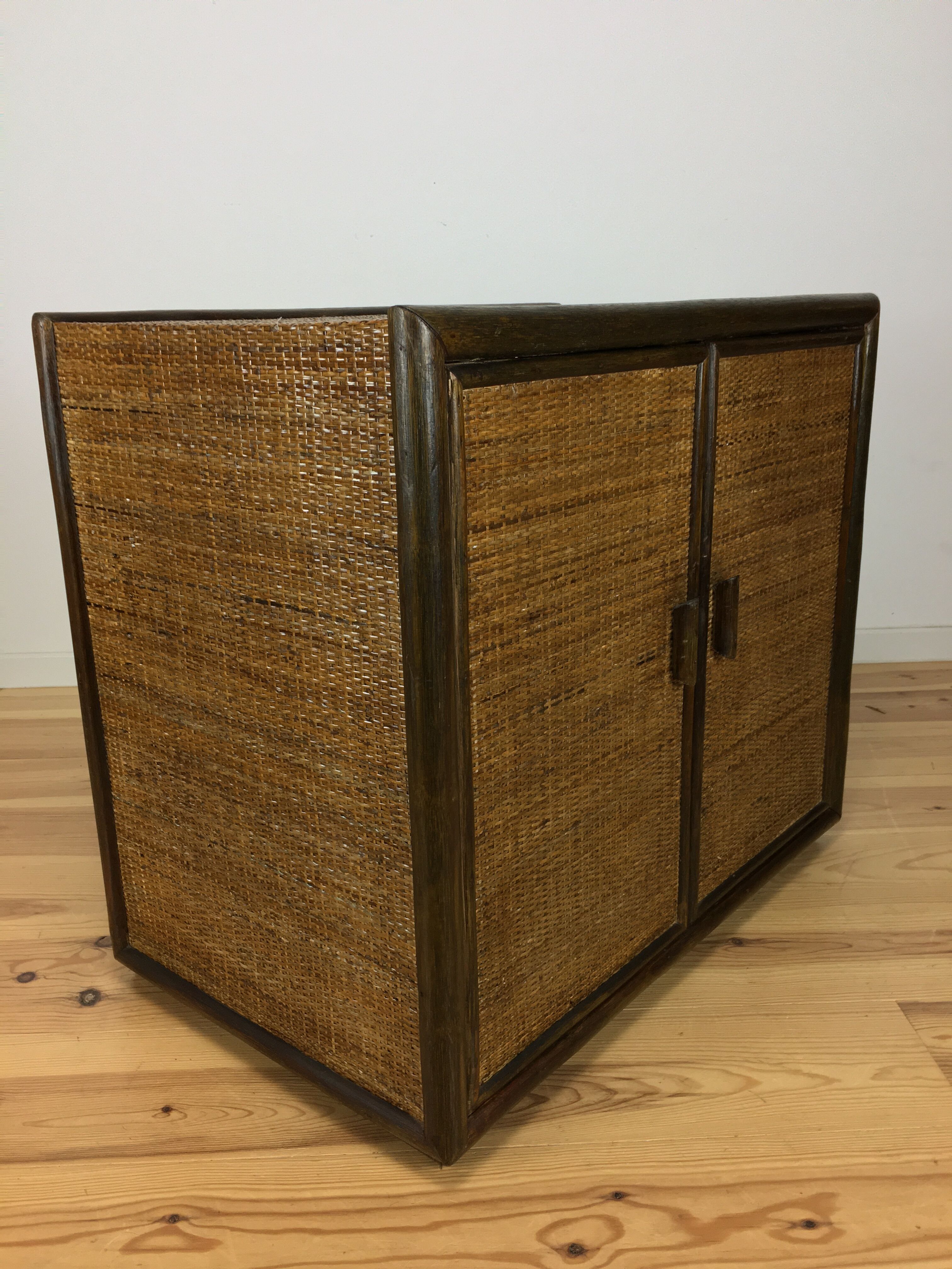 2-door woven rattan dresser, 70s