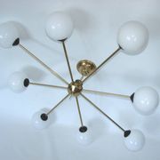 Stilnovo 1960s-style chandelier | Brass, metal and glass | 8x E14 | Vintage