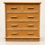 Vintage woven rattan commode with five drawers – bohemian style