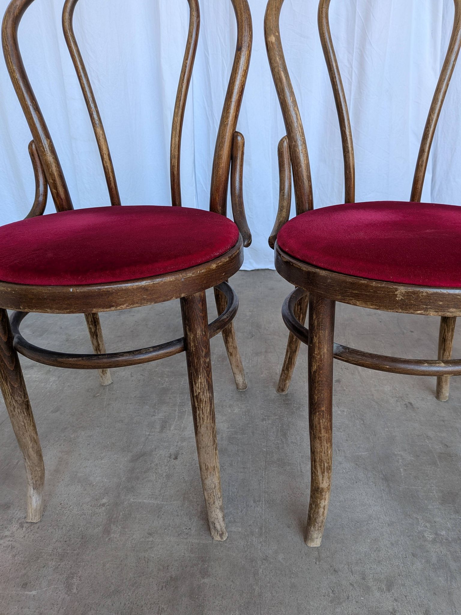 Set of 4 Vintage Bentwood Bistro Chairs, Red Upholstery
