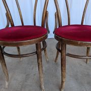 Set of 4 Vintage Bentwood Bistro Chairs, Red Upholstery