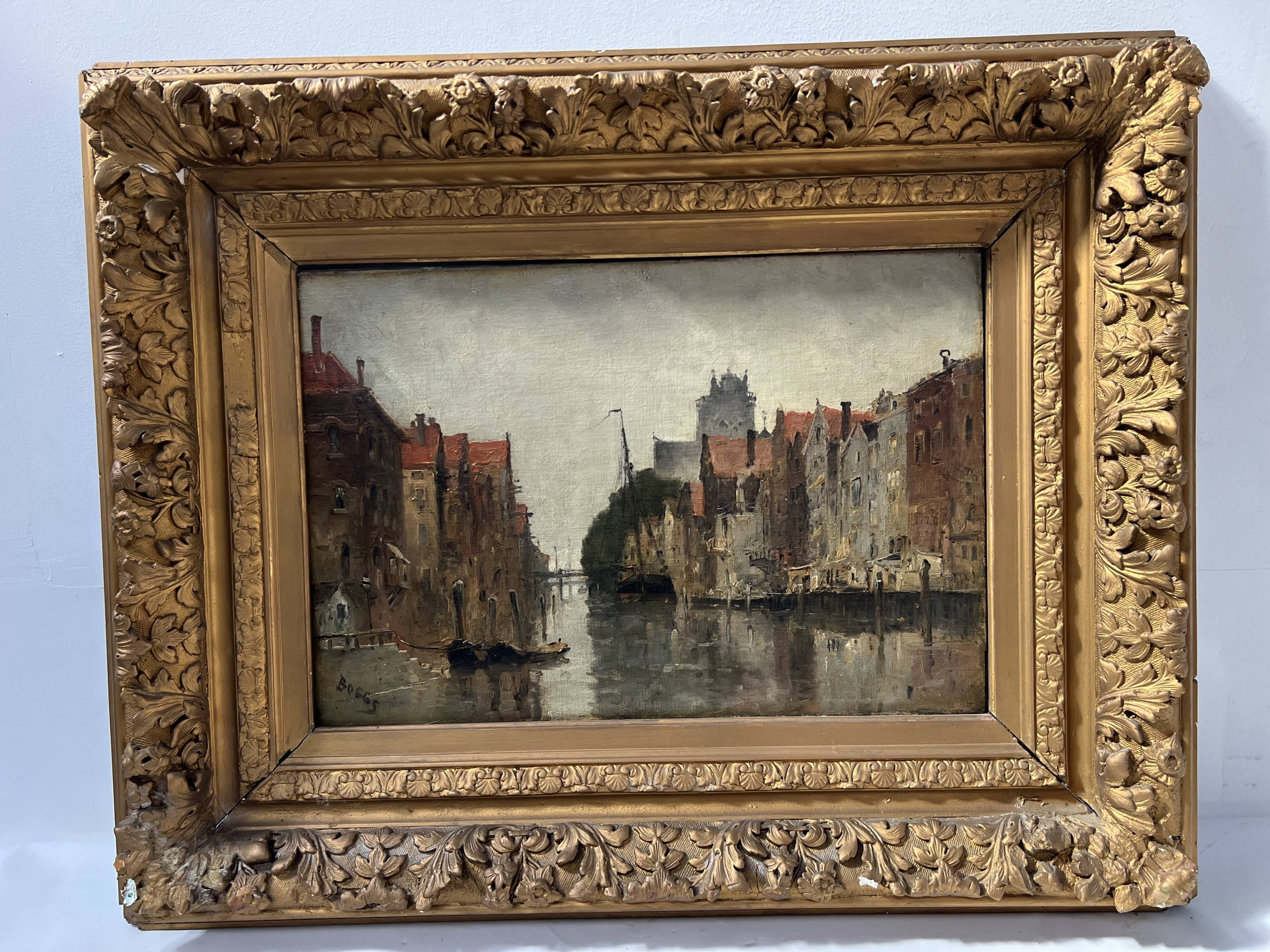 Oil on canvas "View of the city on the canal" by Franck BOGGS 19th century