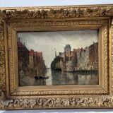 Oil on canvas "View of the city on the canal" by Franck BOGGS 19th century