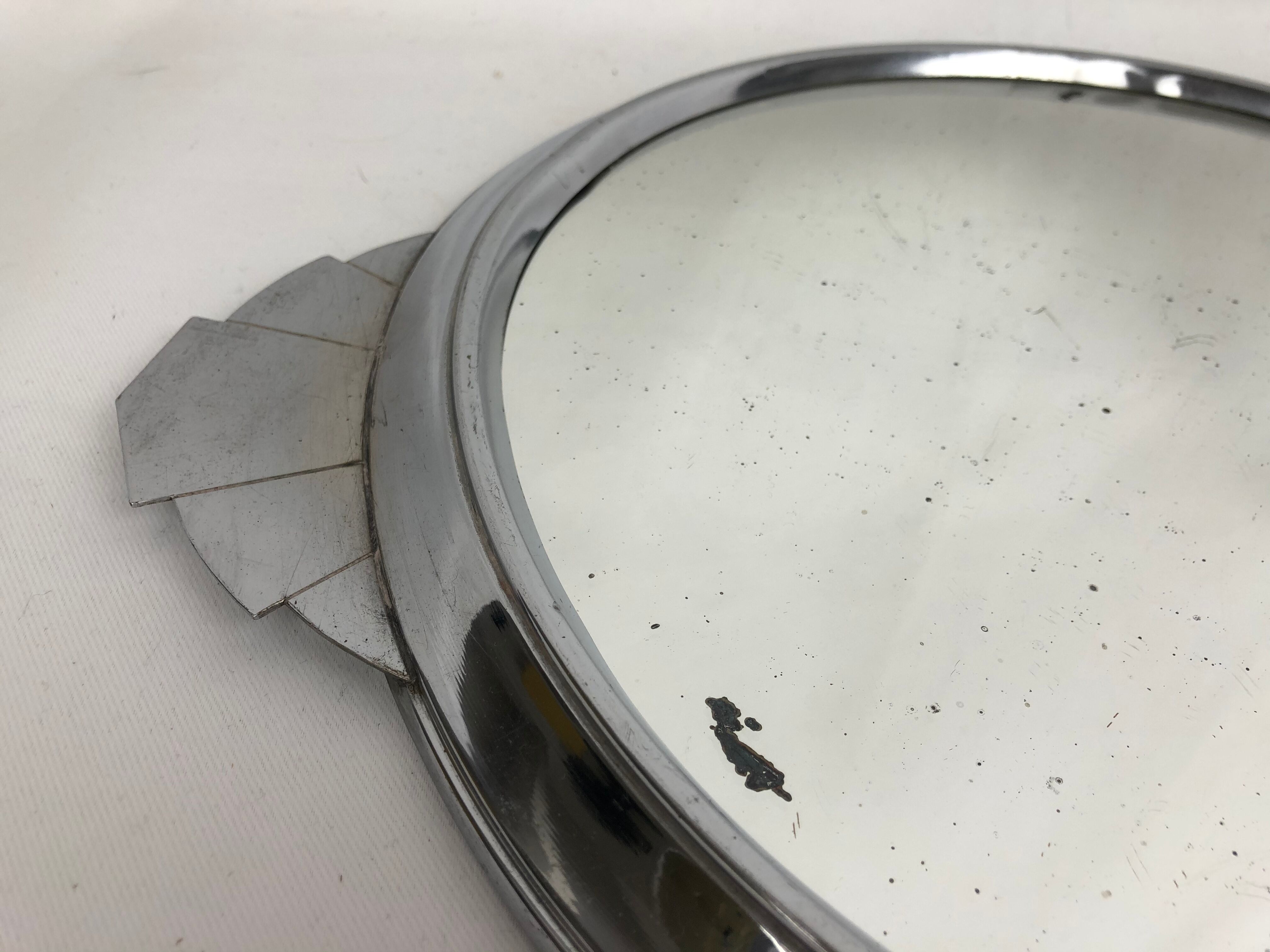 Plateau Miroir Vintage Gravé Avec Anse Chromée - Rétro Pour Service Liqueur