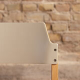 Massive beech chair, seated and restored back