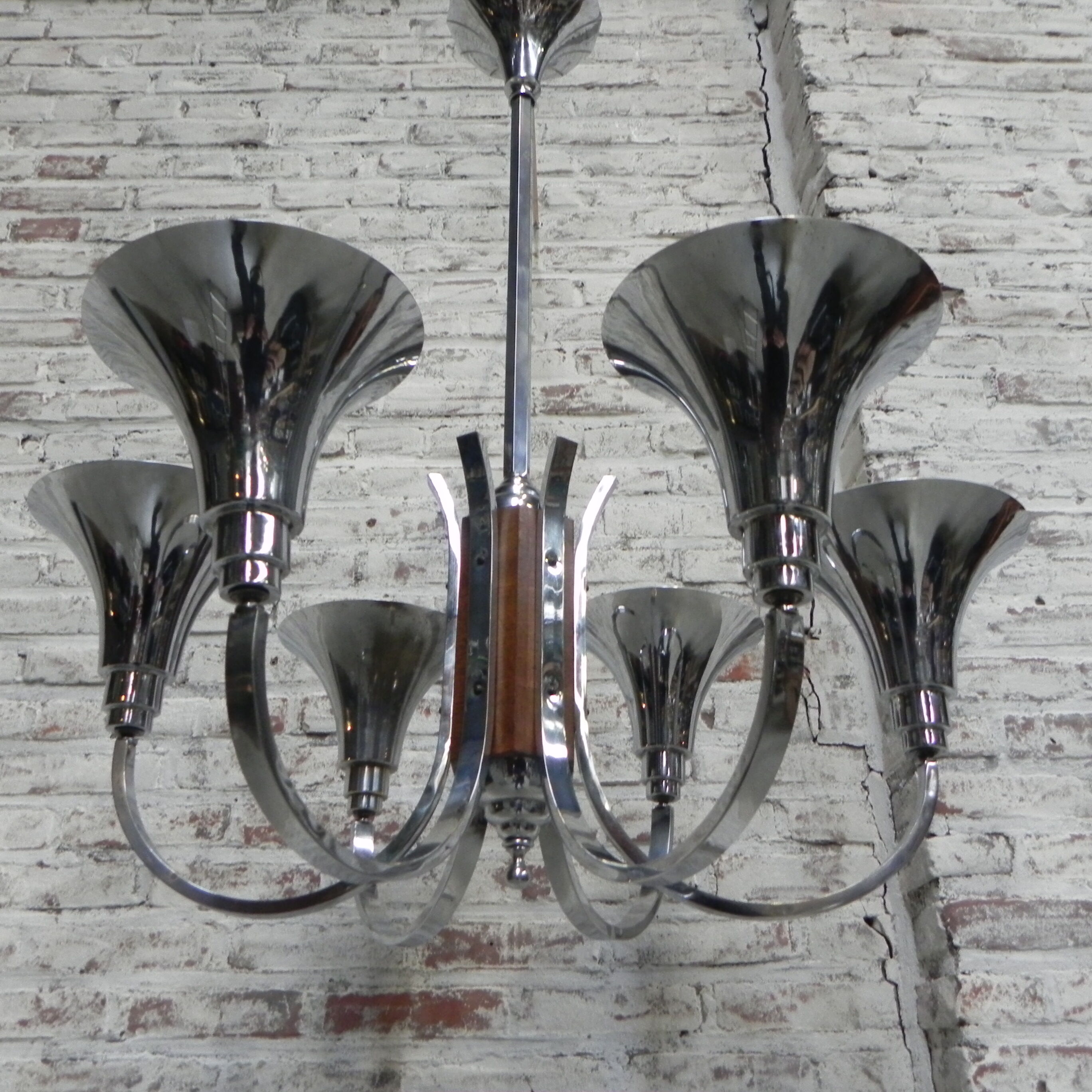 Art Deco hanging lamp with 6 chromed vials