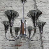 Art Deco hanging lamp with 6 chromed vials