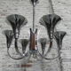 Art Deco hanging lamp with 6 chromed vials
