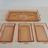 Vintage set of 4 service trays in pink glass