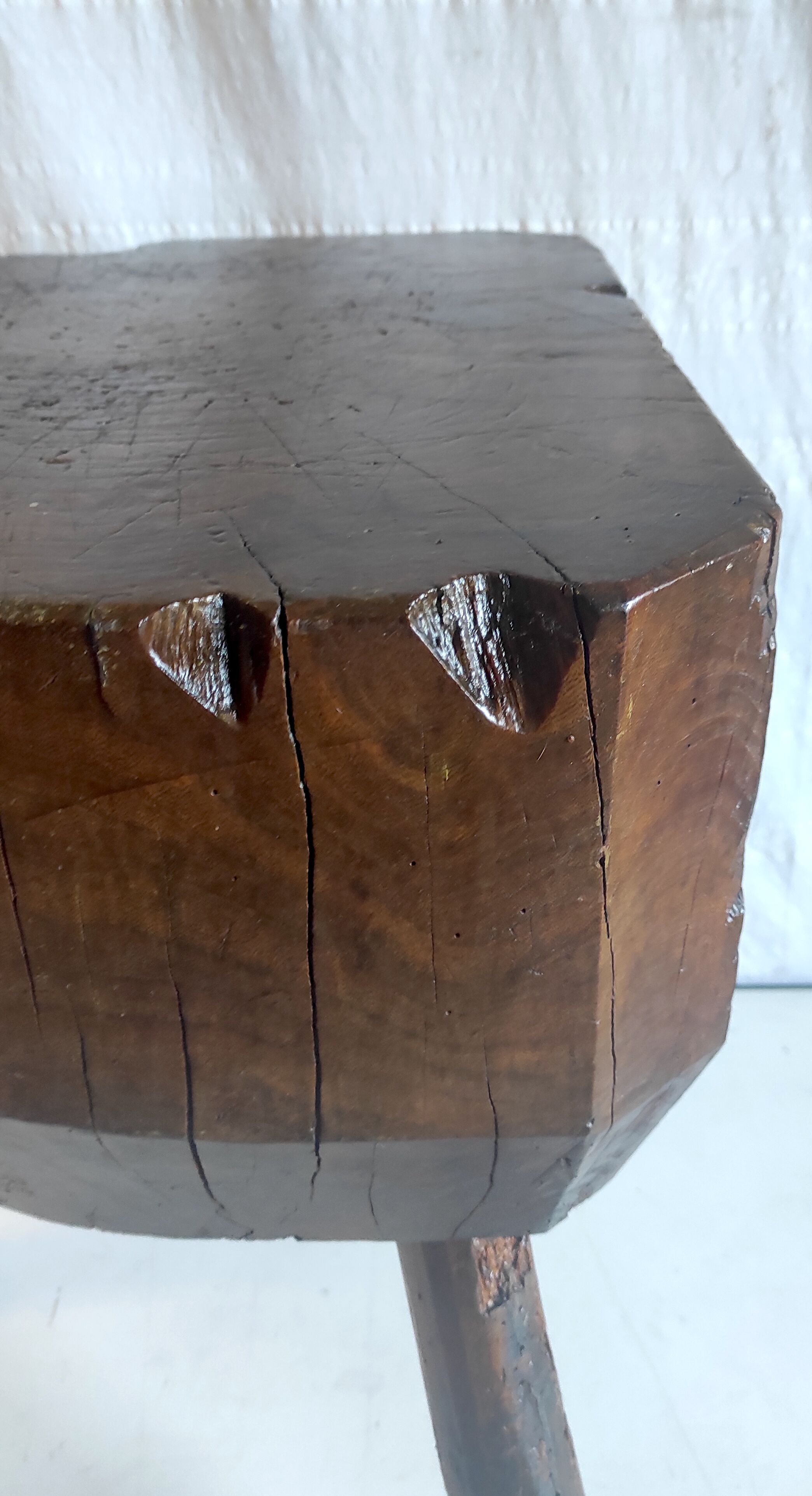 Brutalist solid oak side table – 40s/50s