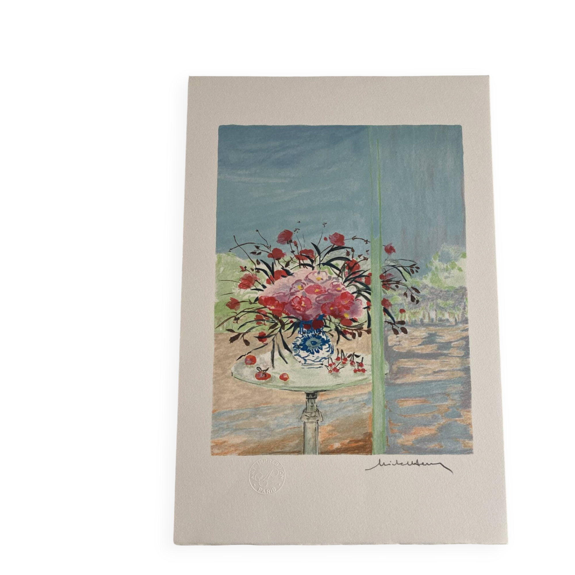 Lithographie signée De l’artiste Français Michel Henry - Fleurs