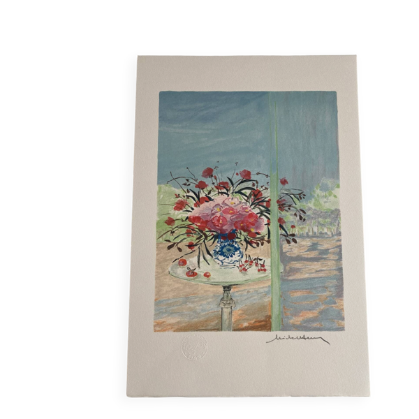 Lithographie signée De l’artiste Français Michel Henry - Fleurs