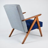 Vintage velvet armchair 1960s, fully restored, poule fabric, refubrished