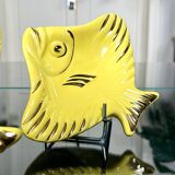 Soap Holder - Pair - Yellow Earthenware - Vintage Fish Bathroom Accessory