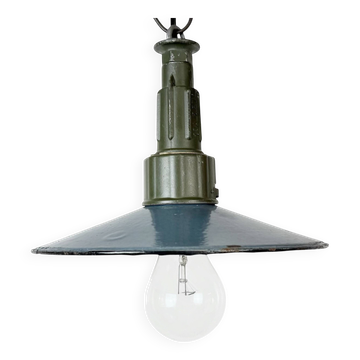Suspension militaire en émail bleu industriel avec un dessus en aluminium coulé, années 1960.