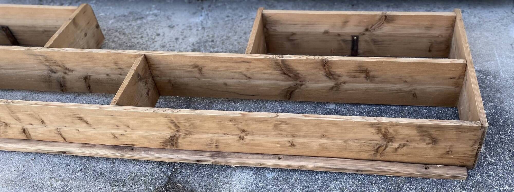 Large vintage wall shelf in raw wood