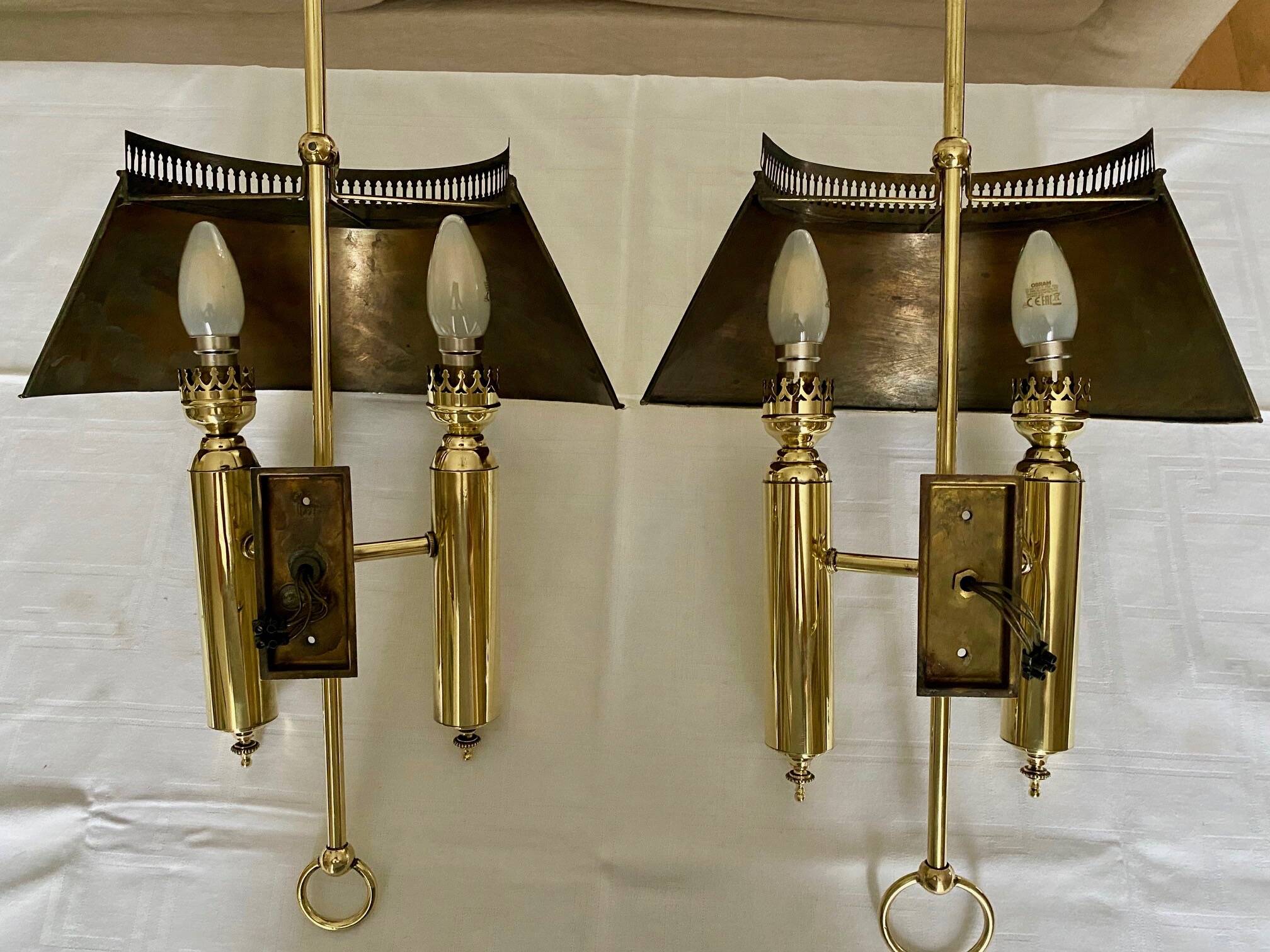Pair of brass wall lights, 1950.