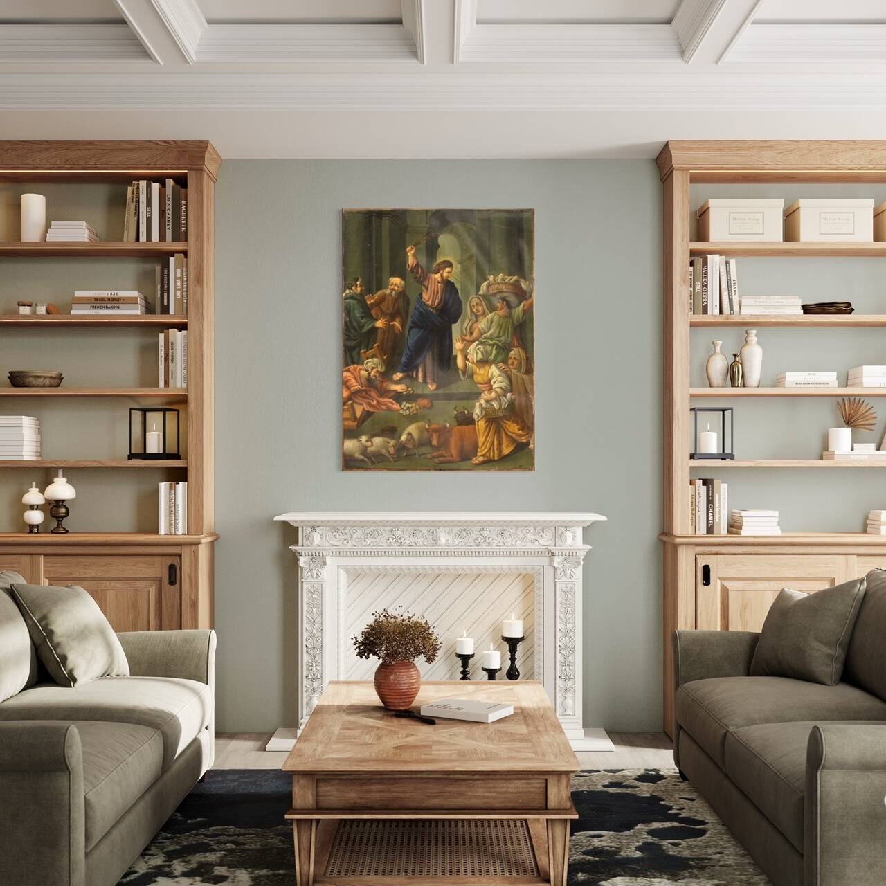 Peinture italienne à l'huile sur cuivre "Expulsion des marchands du temple"