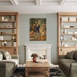 Peinture italienne à l'huile sur cuivre "Expulsion des marchands du temple"