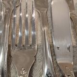 7 forks, 7 fish knives, silver-plated metal, Christofle Marly.