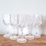 6 diamond-point stemmed glasses, Arques crystal, Longchamp