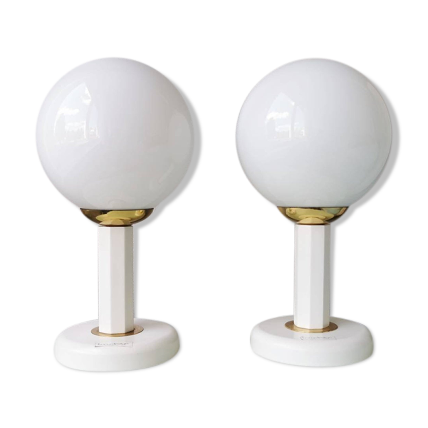 Set of 2 vintage Bony Design table lamps with 80s glass bulb hood