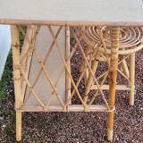 Rattan desk with vintage stool - 1950s