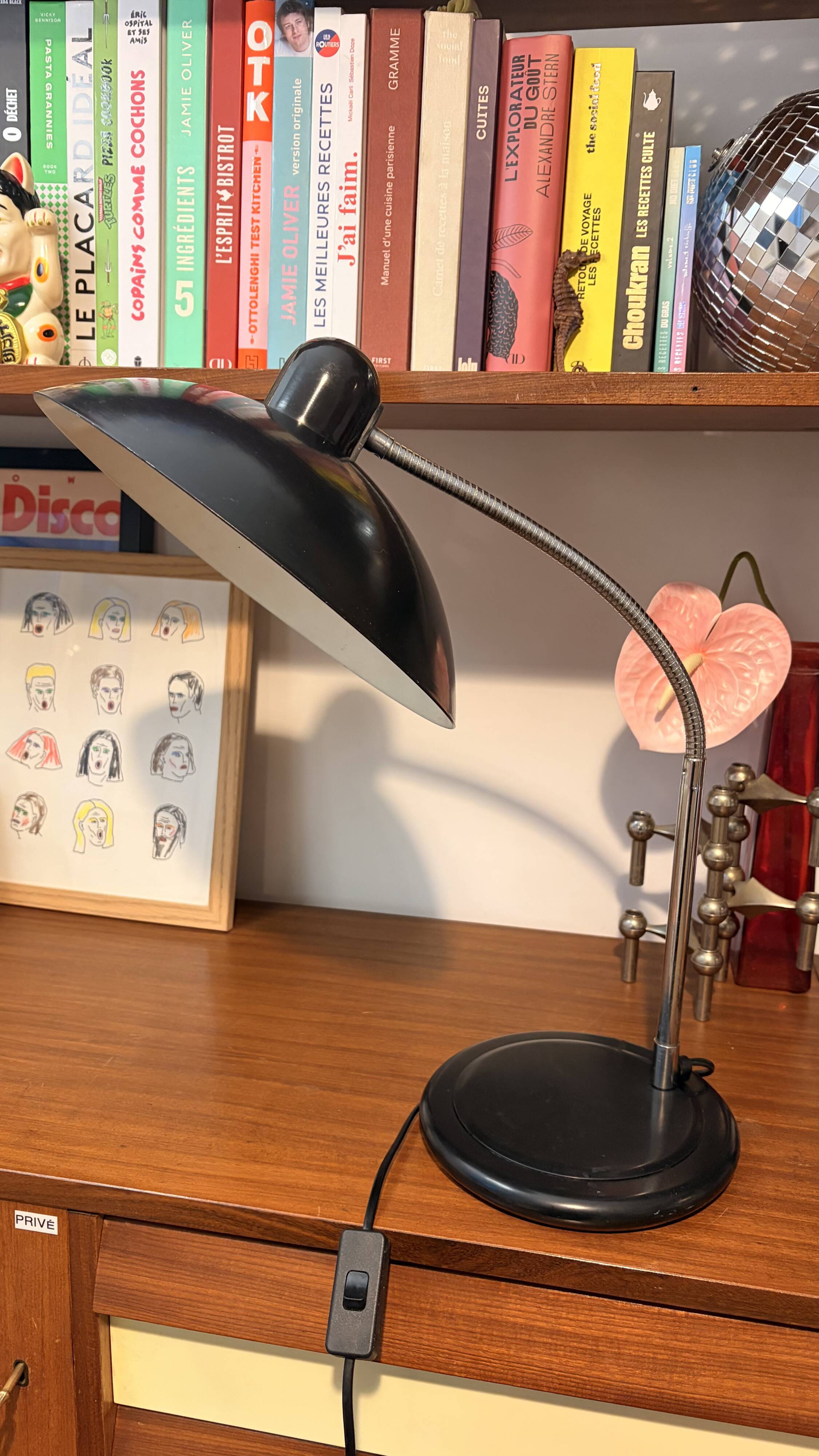 Lampe industrielle noir bureau space age made in France 70s 80s vintage