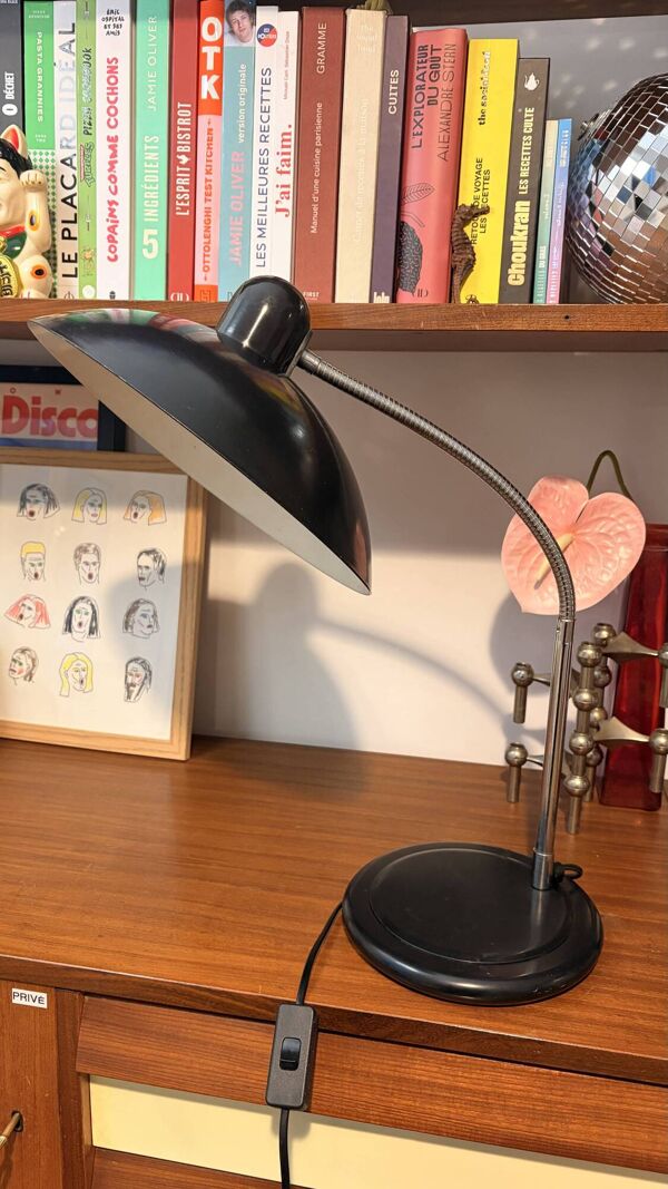 Lampe industrielle noir bureau space age made in France 70s 80s vintage