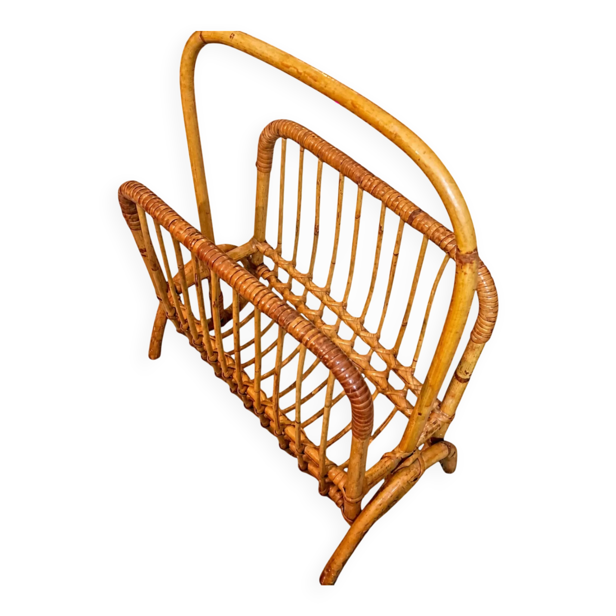 Vintage magazine rack. Rattan. 1960s.