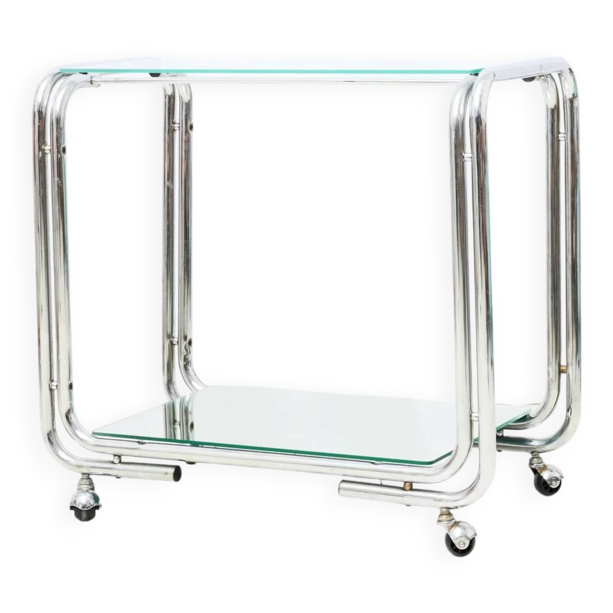 Tubular dessert trolley in chrome, glass and mirror, Italy, 1970s.