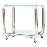 Desserte tubulaire en chrome, verre et miroir, Italie, 1970s