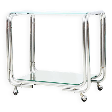 Tubular dessert trolley in chrome, glass and mirror, Italy, 1970s.