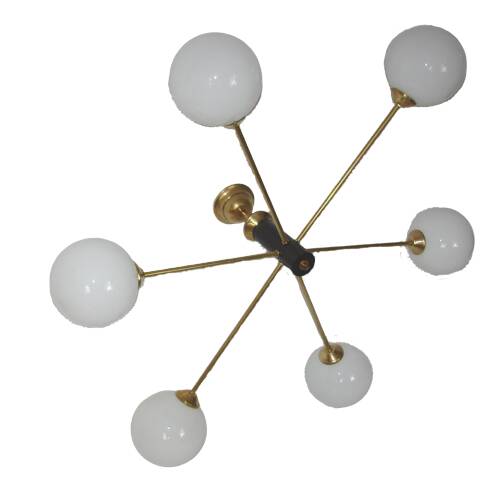 Stilnovo 1960s-style chandelier | Brass, glass and metal | 6x E14 | Vintage