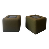Pair of cinna bedside tables in foam and smoked plexiglass, ligne roset 1970